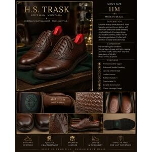HS Trask Bozeman Montana Brown Bison Leather Saddle Shoes 4065 7 Mens 11M